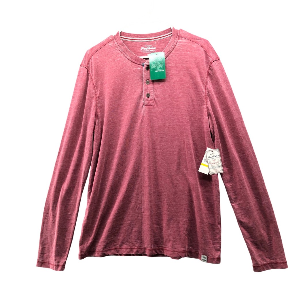 NWT Flag & Anthem Henley Shirt Mens M Maroon Long Sleeve Cotton Blend Casual New